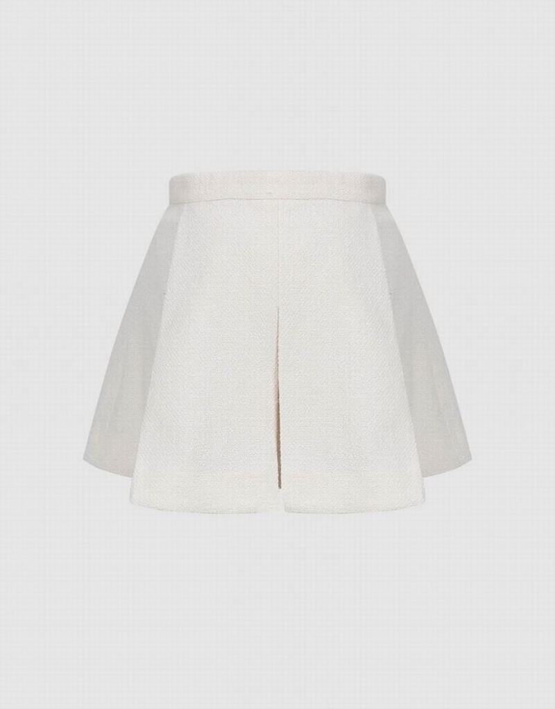 Urban Revivo Pleated Mini Knitted A-Line Women's Skirts White | RYSGHDQ-80