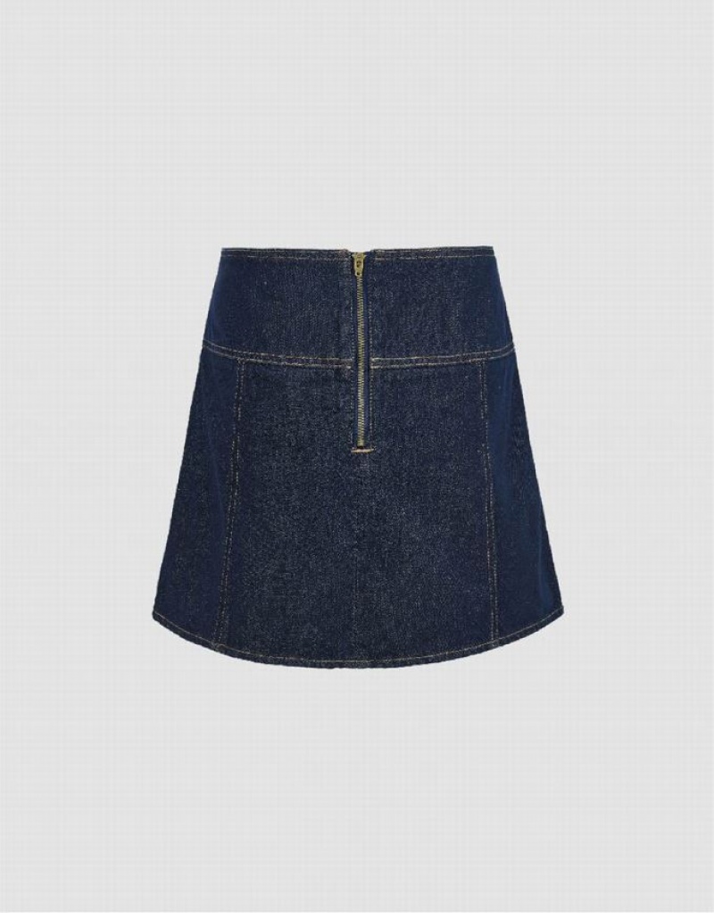 Urban Revivo Pleated Mini Women's Denim Skirt Blue | KINQPZL-43