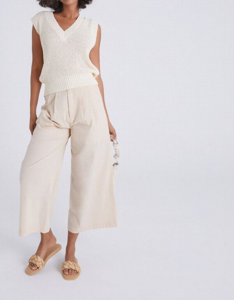 Urban Revivo Pleated Wide Leg Cropped Women's Pants Khaki | OULHRBE-84