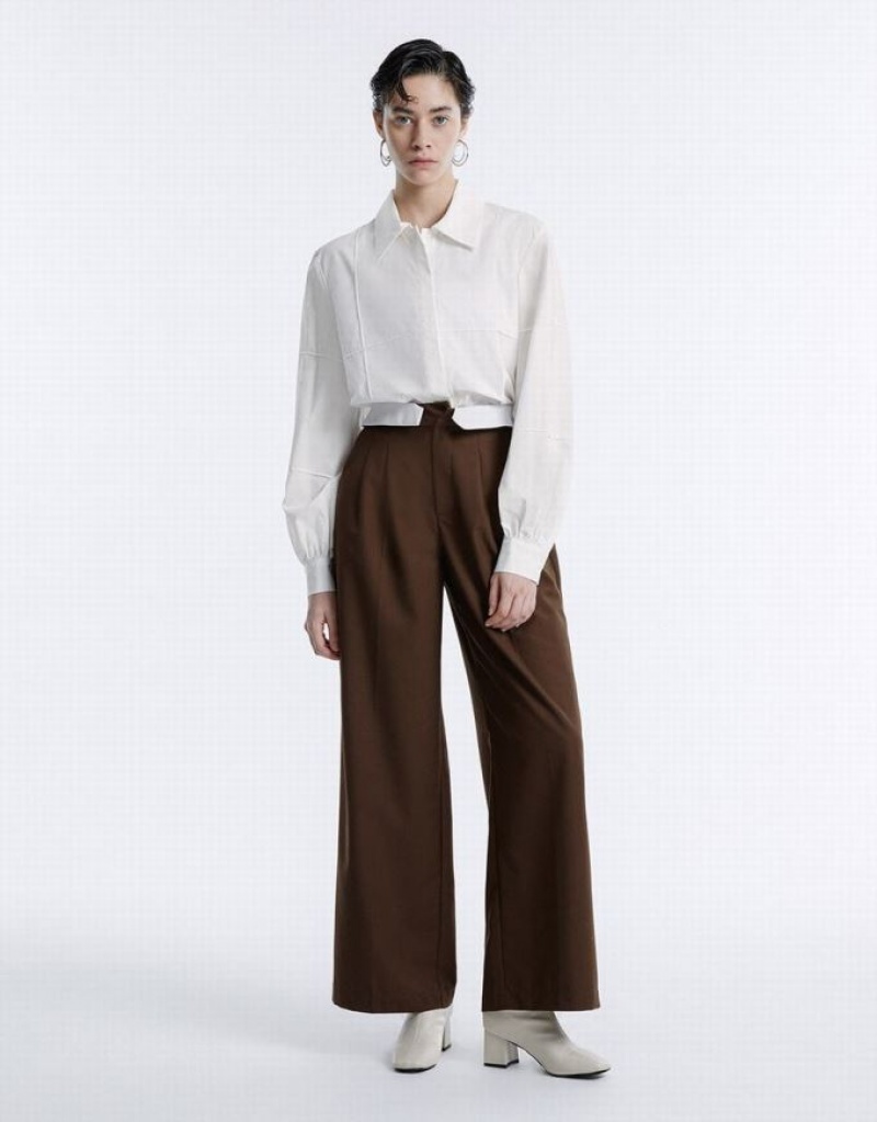 Urban Revivo Pleated Wide Leg Women's Pants Coffee | JBSYIEA-71