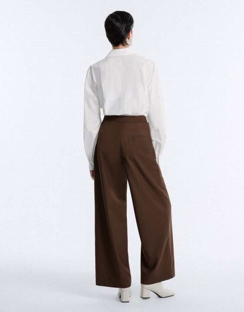 Urban Revivo Pleated Wide Leg Women's Pants Coffee | JBSYIEA-71