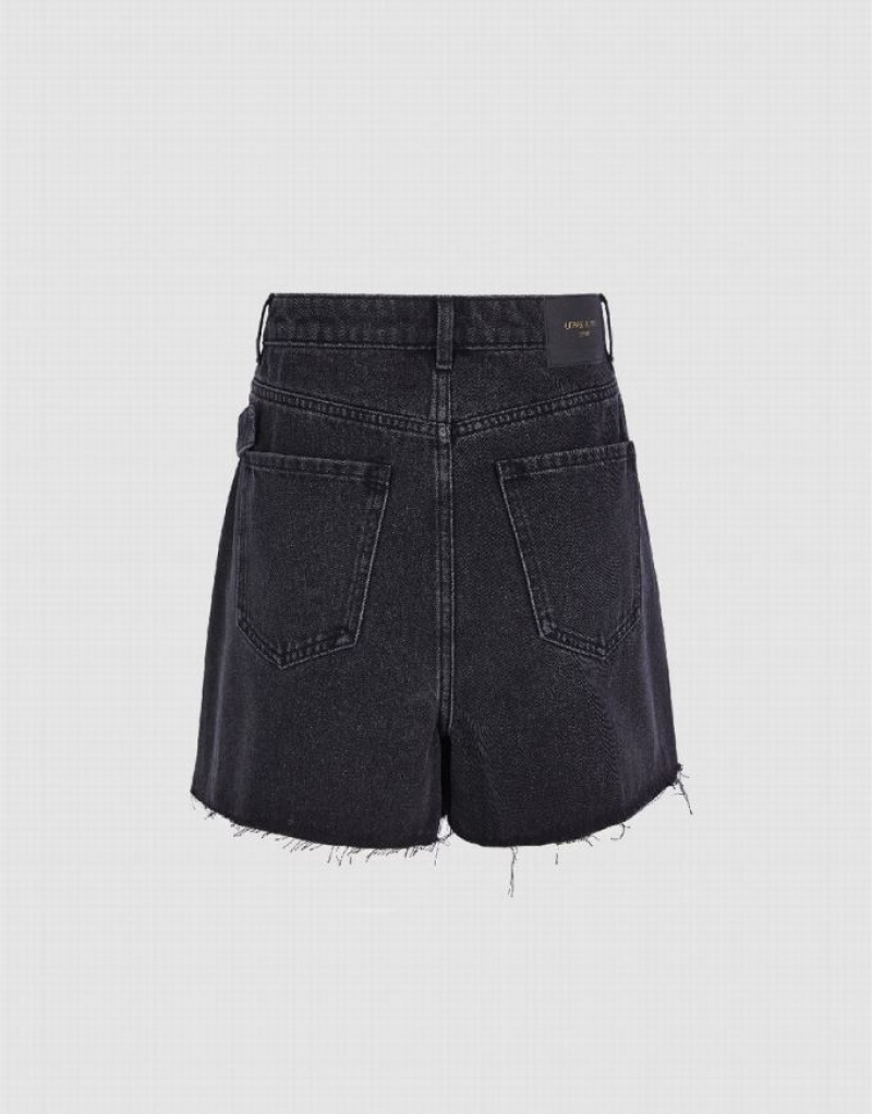 Urban Revivo Pleated With Belt Women's Denim Shorts Black | IABWURH-60