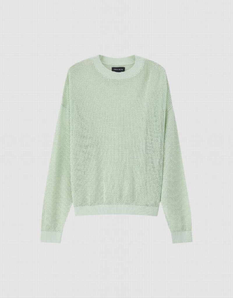 Urban Revivo Pointelle Crew Neck Knitted Women's Cardigan Green | CBFWVRT-87