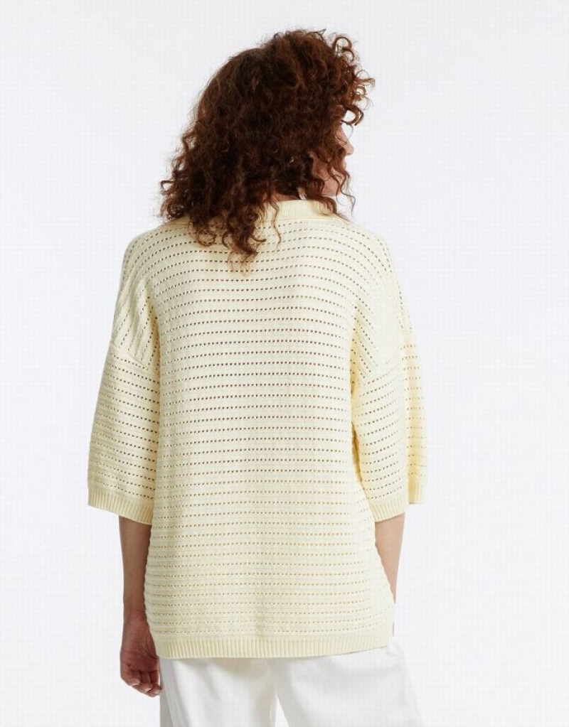 Urban Revivo Pointelle Knitted Top Women's Cardigan White | DWGNIJF-63