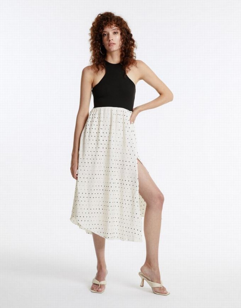 Urban Revivo Polka Dot Halter Women's Casual Dress White | GJKOTCW-95