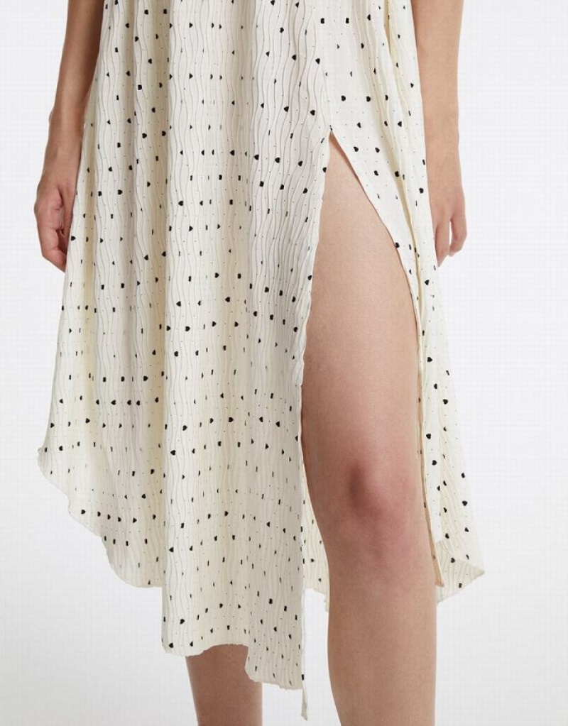 Urban Revivo Polka Dot Halter Women's Casual Dress White | GJKOTCW-95