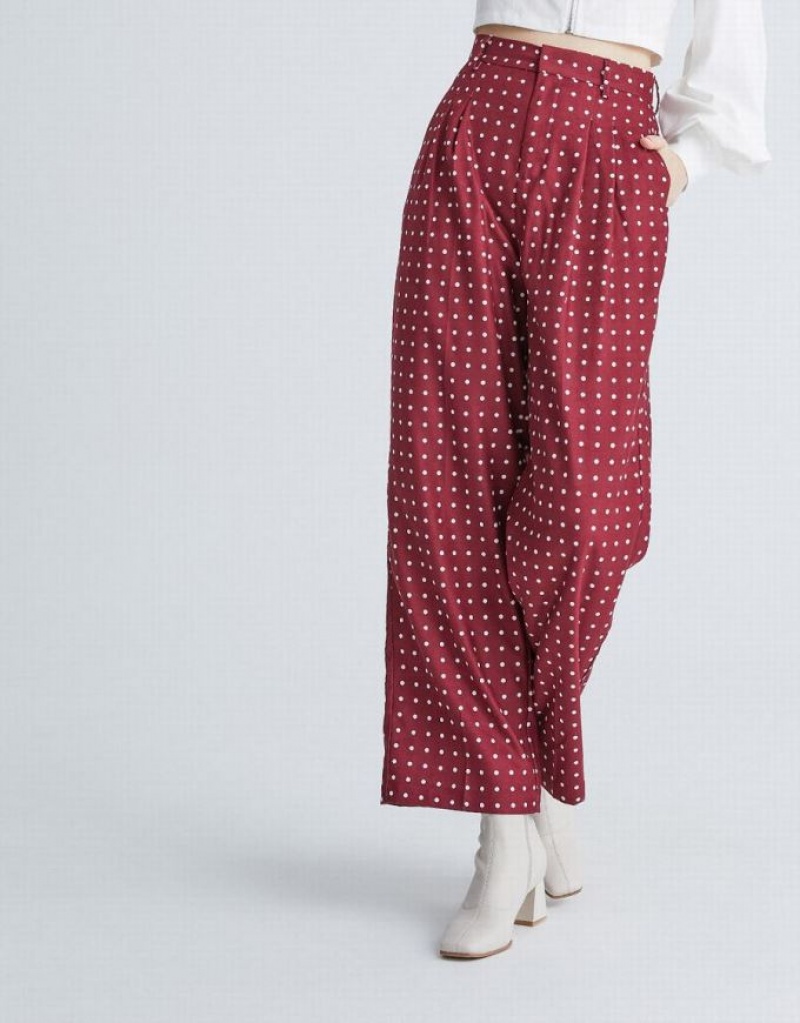 Urban Revivo Polka Dot Wide Leg Women's Pants Red | RVSDNHQ-45