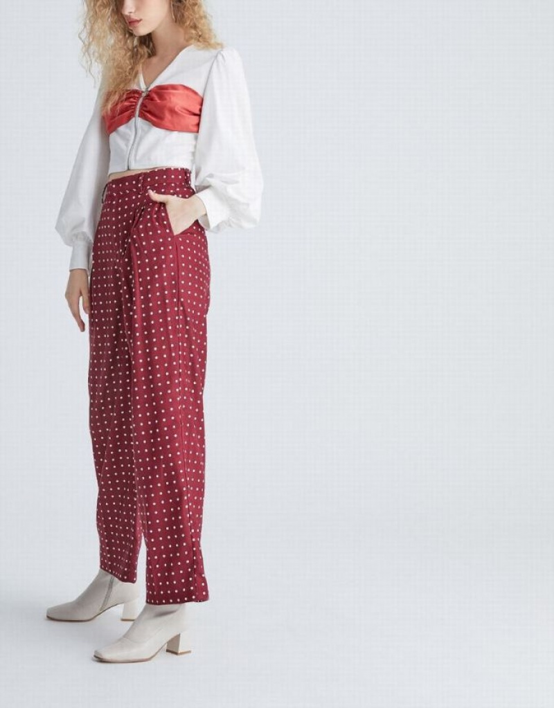 Urban Revivo Polka Dot Wide Leg Women's Pants Red | RVSDNHQ-45