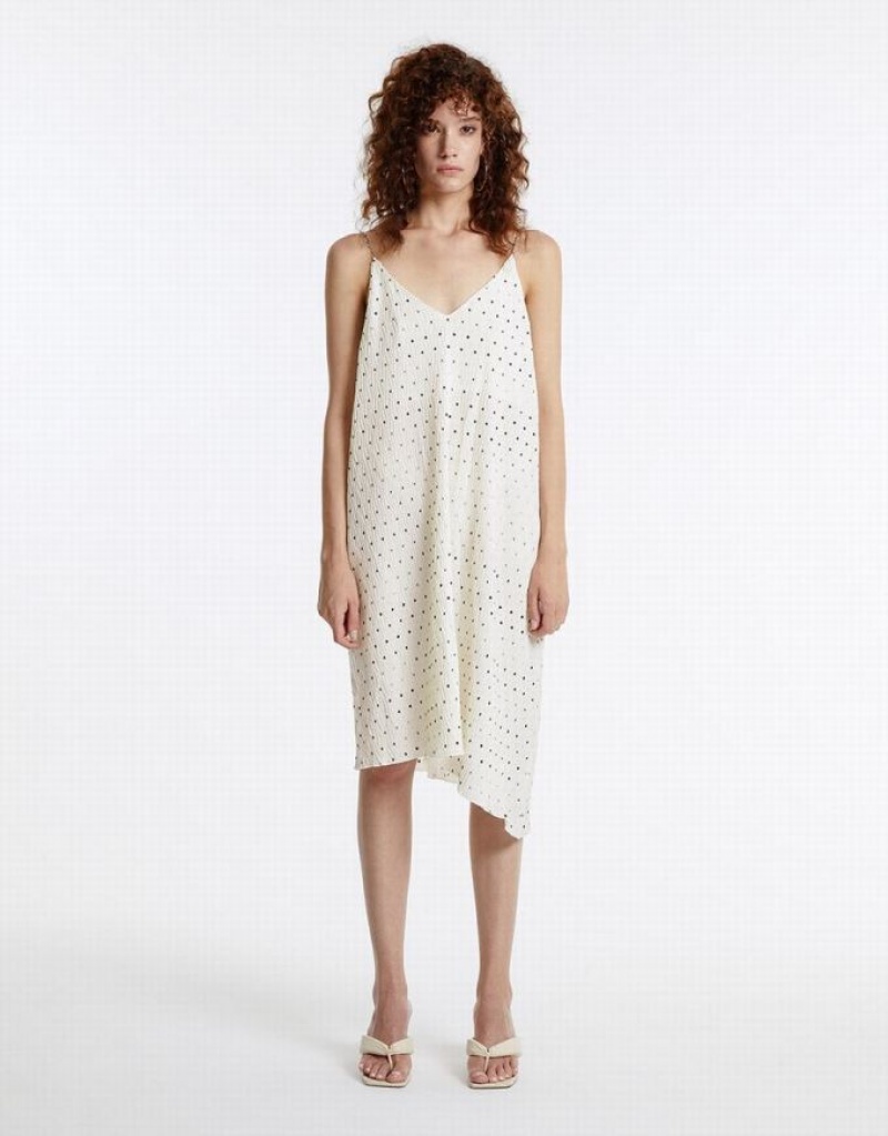 Urban Revivo Polka Dotted Strappy Women's Casual Dress White | IYTNQSC-06