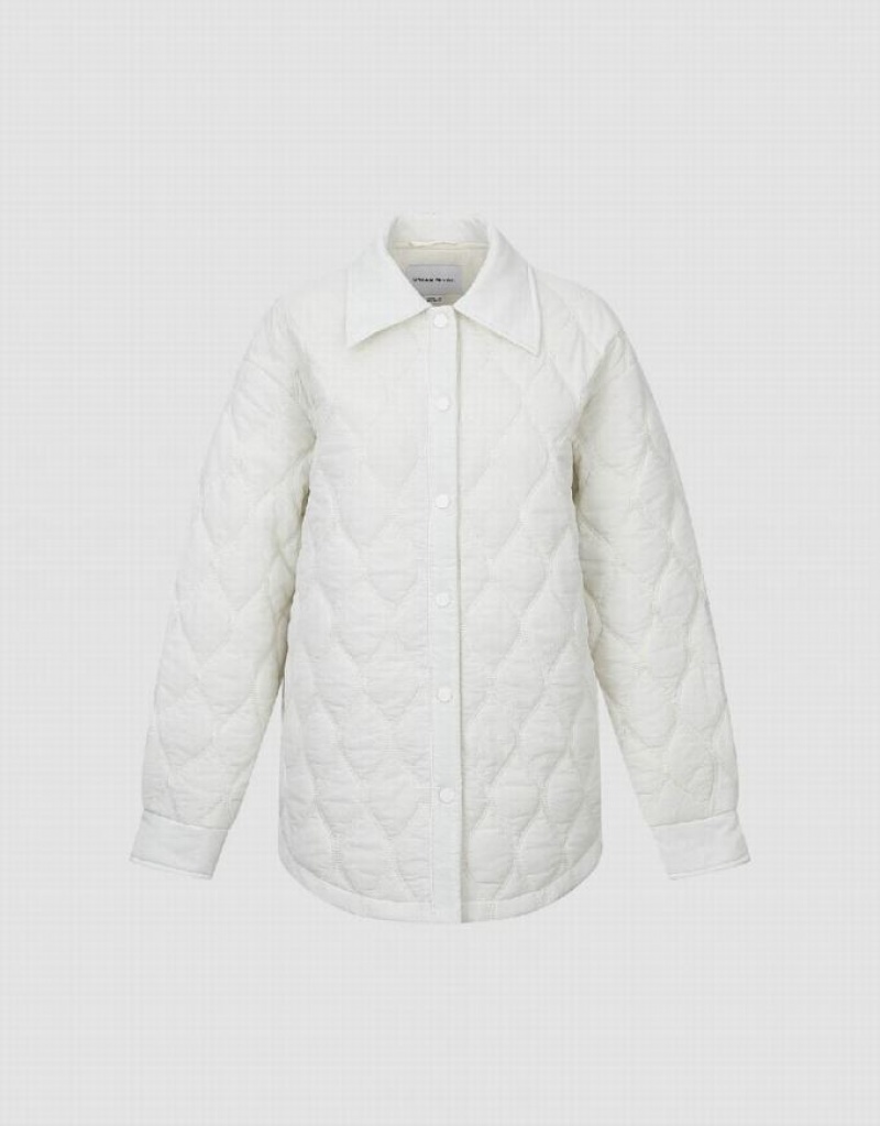 Urban Revivo Press Buttoned Embossed Padded Women's Coats White | XCGDIUQ-68