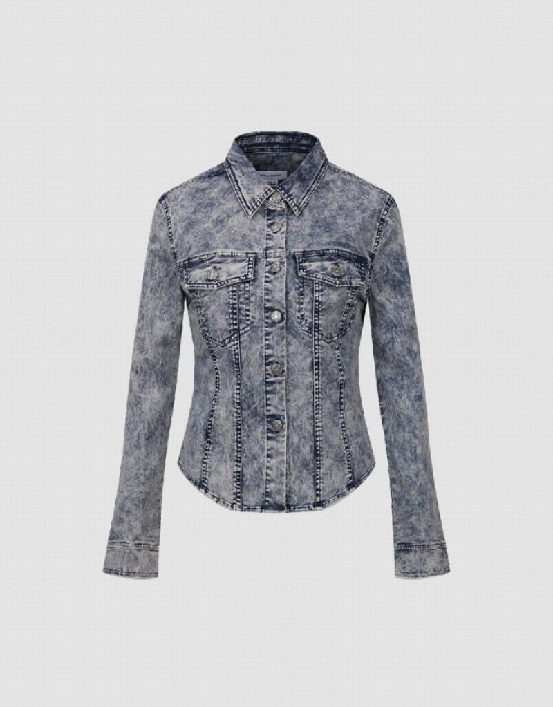 Urban Revivo Press Buttoned Skater Women's Shirts Blue | HIOSUWF-35