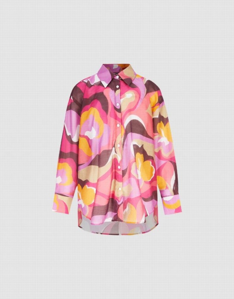 Urban Revivo Printed Button Up Lapel Women's Shirts Multicolor | EBARYDZ-48