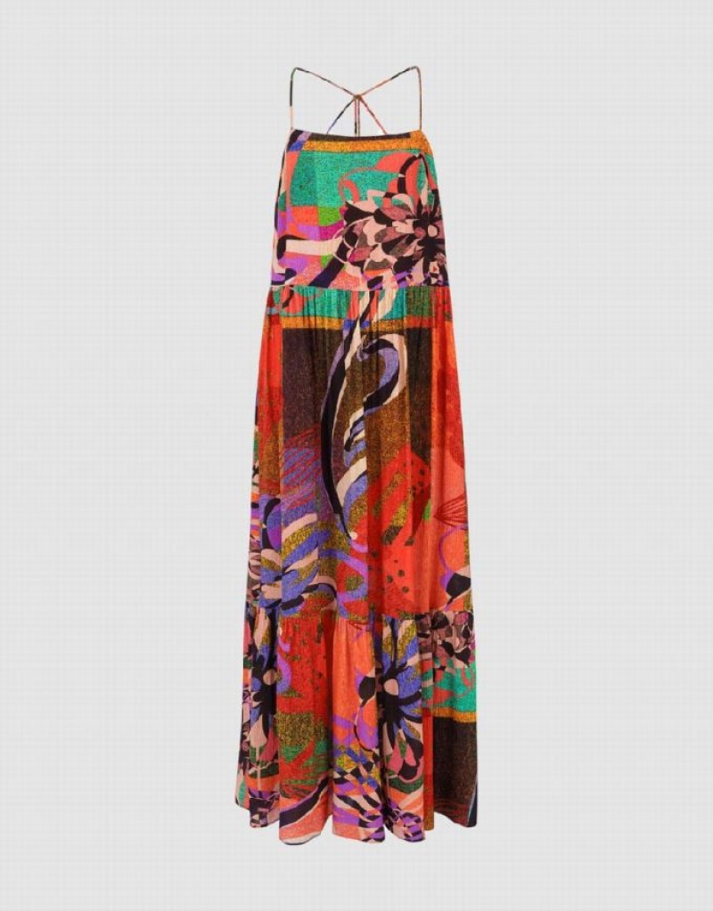 Urban Revivo Printed Halter Neck A-Line Women's Dress Multicolor | SOFRWGD-37