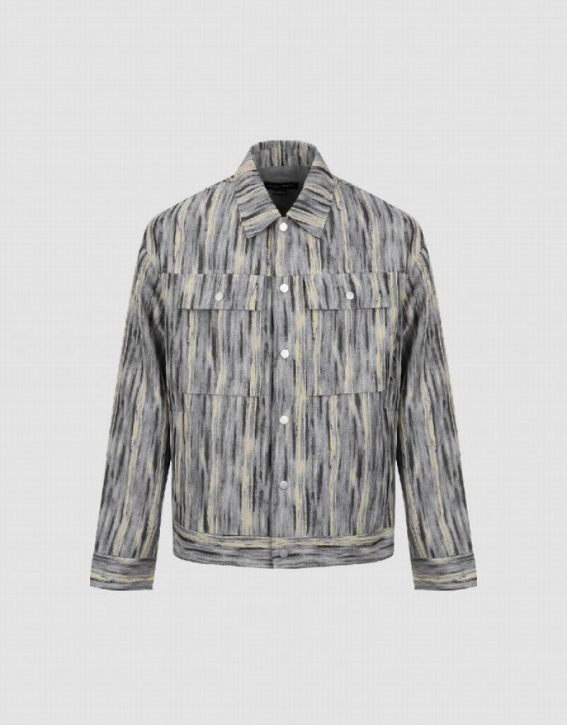 Urban Revivo Printed Loose Straight Men's Jacket Light Grey | LNTFEPO-74