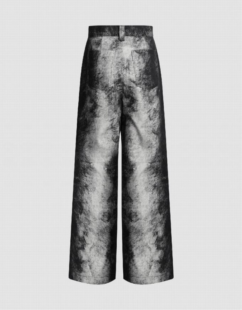 Urban Revivo Printed Loose Wide-Leg Women's Pants Grey | YOTIAGS-01