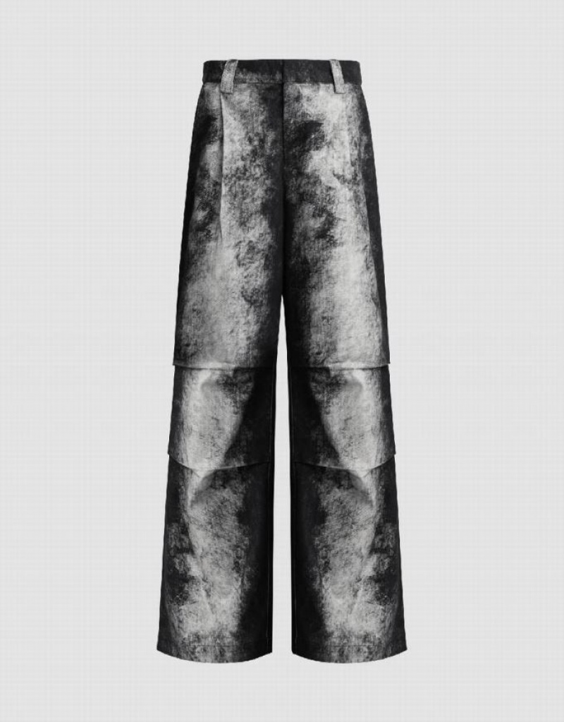 Urban Revivo Printed Loose Wide-Leg Women\'s Pants Grey | YOTIAGS-01