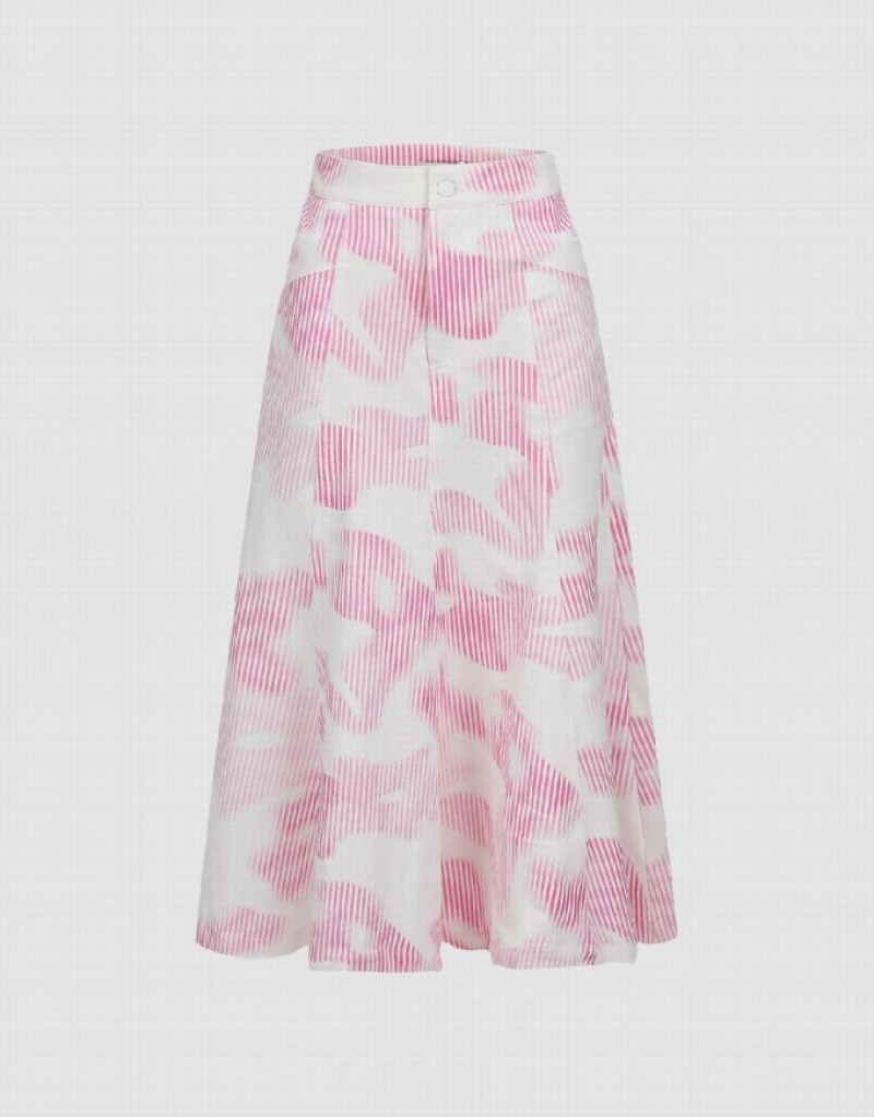 Urban Revivo Printed Midi Fishtail Women\'s Skirts Pink | VKYZHJU-70