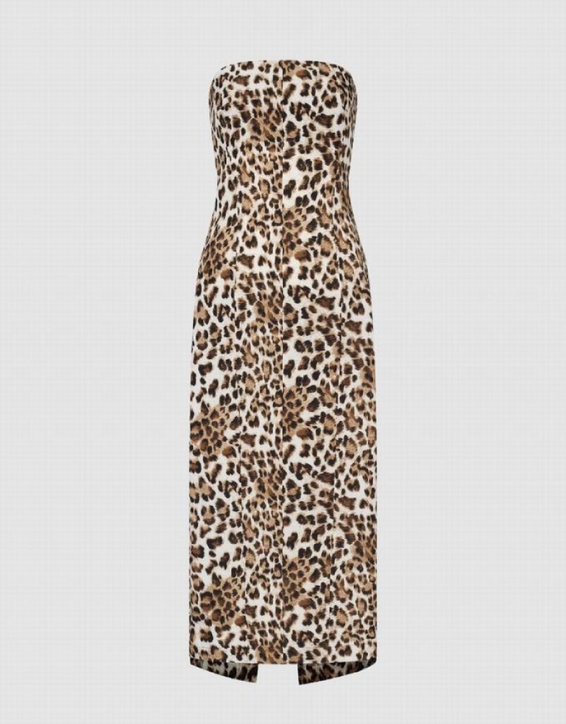 Urban Revivo Printed Sleeveless Skinny Women's Dress Leopard | BEUMCOF-40