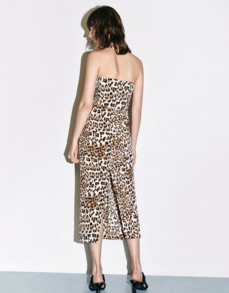 Urban Revivo Printed Sleeveless Skinny Women's Dress Leopard | BEUMCOF-40