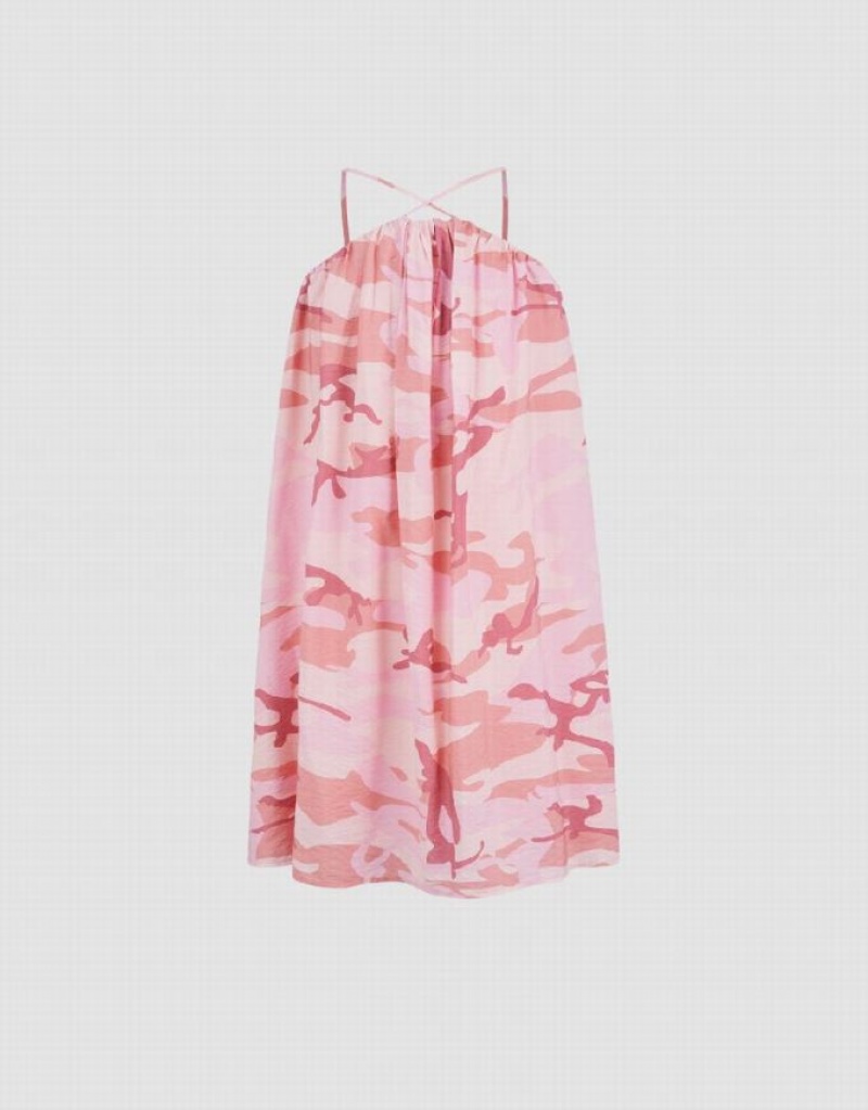 Urban Revivo Printed Sleeveless V-Neck A-Line Women's Dress Pink | GCYQFVH-51