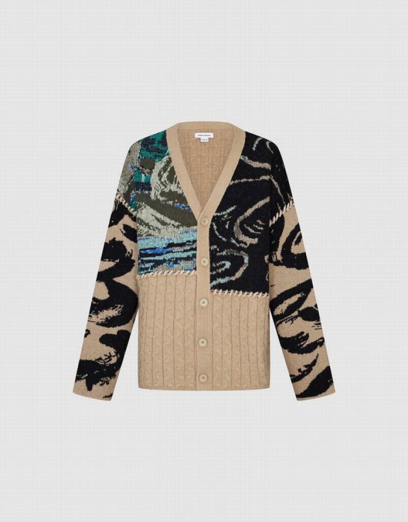 Urban Revivo Printed V-Neck Knitted Men's Cardigan Multicolor | UJYLFAP-94