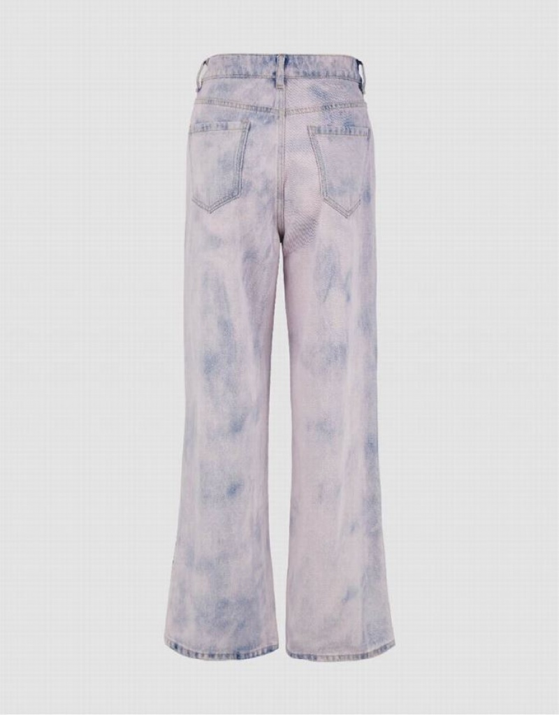 Urban Revivo Printed Wide-Leg Women's Jeans Pink | BLKAUHJ-70