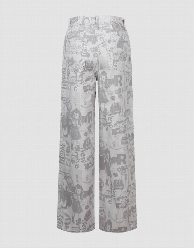 Urban Revivo Printed Wide-Leg Women's Jeans White | BCSIVPJ-80