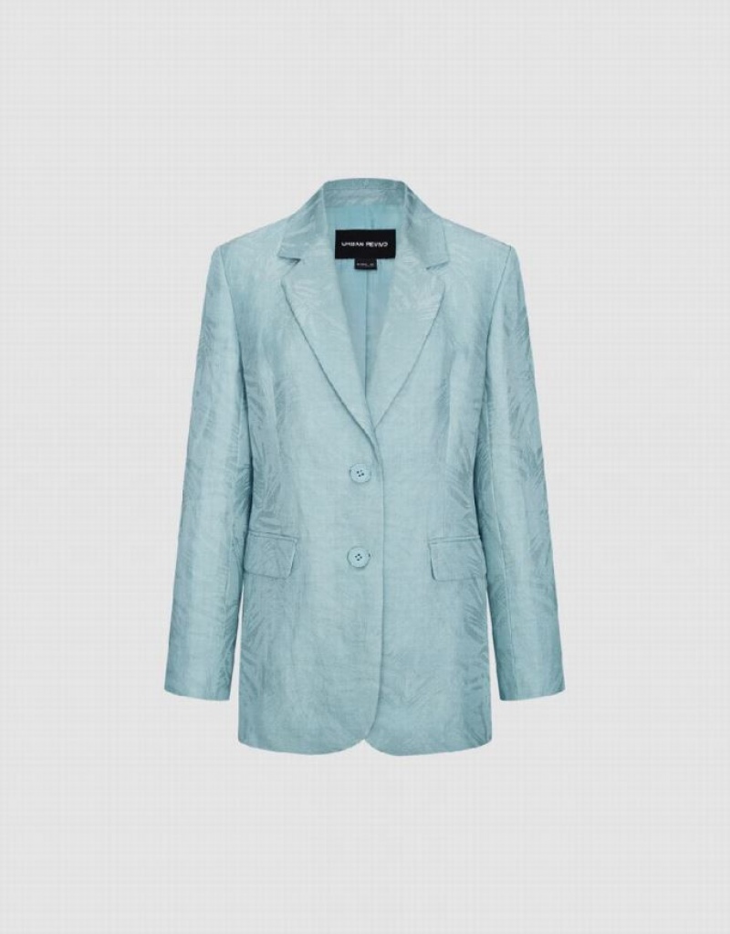 Urban Revivo Pritned Notch Lapel Women\'s Blazers Blue | YRNICUQ-23