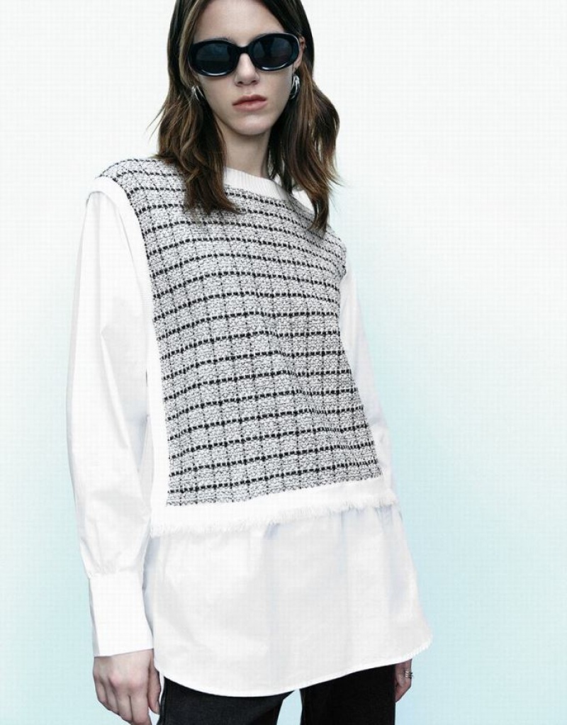 Urban Revivo Puff Sleeve 2 In 1 Knitted Women's Cardigan White | ZTSILBR-67