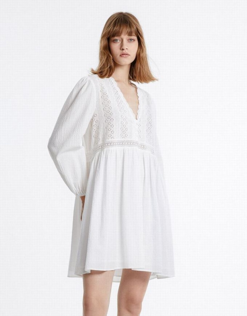 Urban Revivo Puff Sleeve Mini Women's Mini Dress White | GCOENQA-62