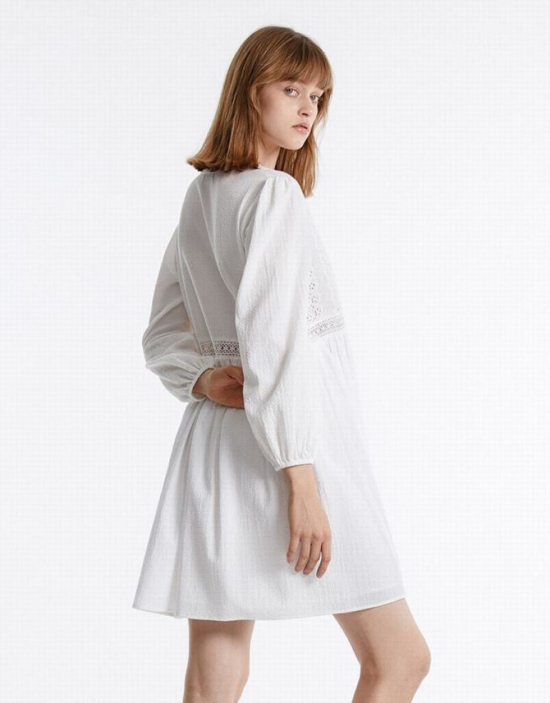 Urban Revivo Puff Sleeve Mini Women's Mini Dress White | GCOENQA-62