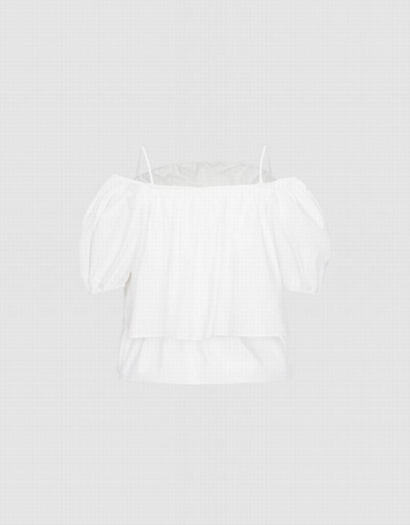 Urban Revivo Puff Sleeve Off-Shoulder Overhead Women's Blouse White | YHPAFSG-95