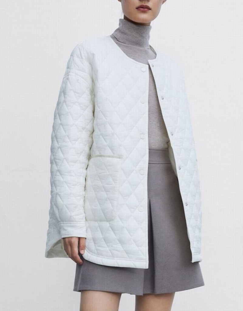 Urban Revivo Quilted Statement Collar Winter Women's Coats White | YCKNDZS-79