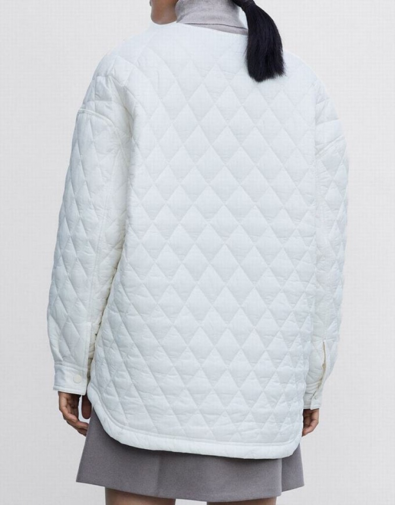 Urban Revivo Quilted Statement Collar Winter Women's Coats White | YCKNDZS-79