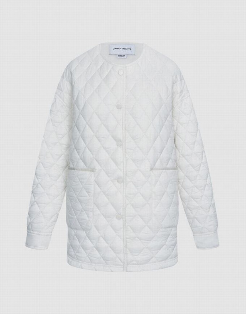 Urban Revivo Quilted Statement Collar Winter Women\'s Coats White | YCKNDZS-79