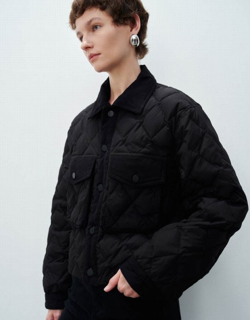 Urban Revivo Quilted Straight Women's Down Jackets Black | KJGIRUD-12