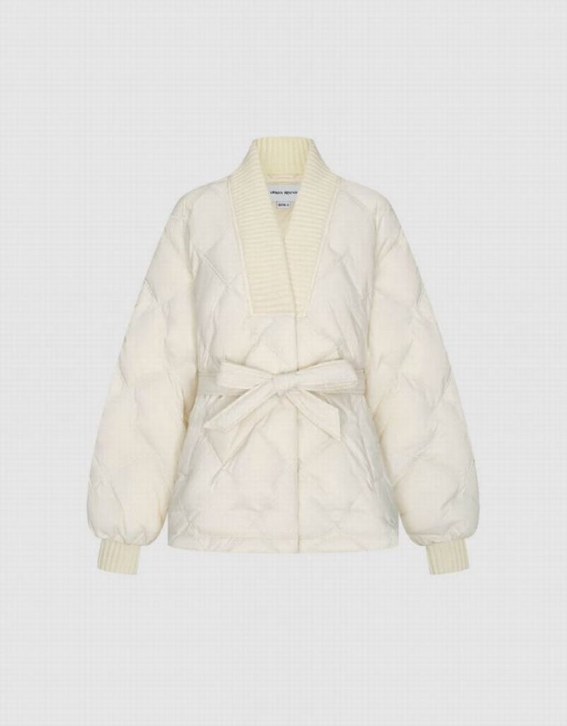 Urban Revivo Quilted V-Neck Women's Down Jackets White | ZBOIUPX-58