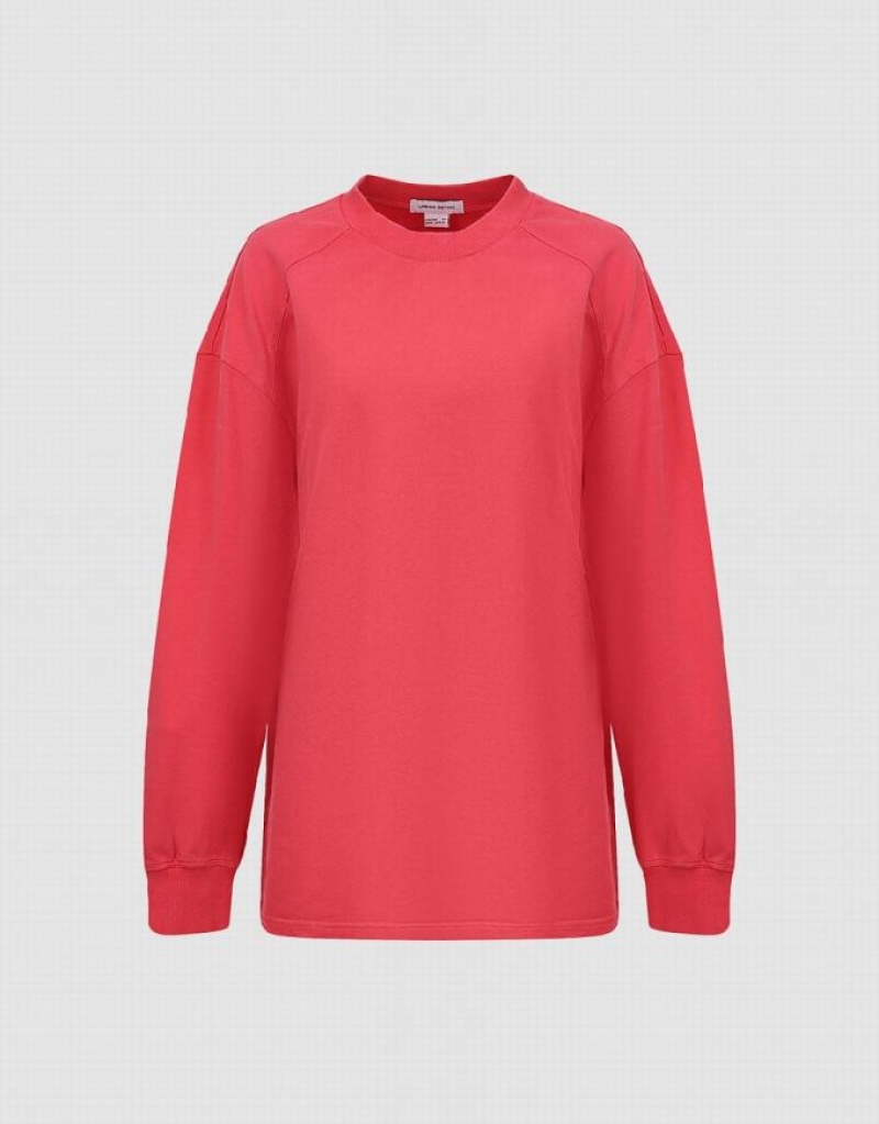 Urban Revivo Raglan Sleeve Crew Neck Loose Women's Sweatshirts Pink | HSZVJUE-94