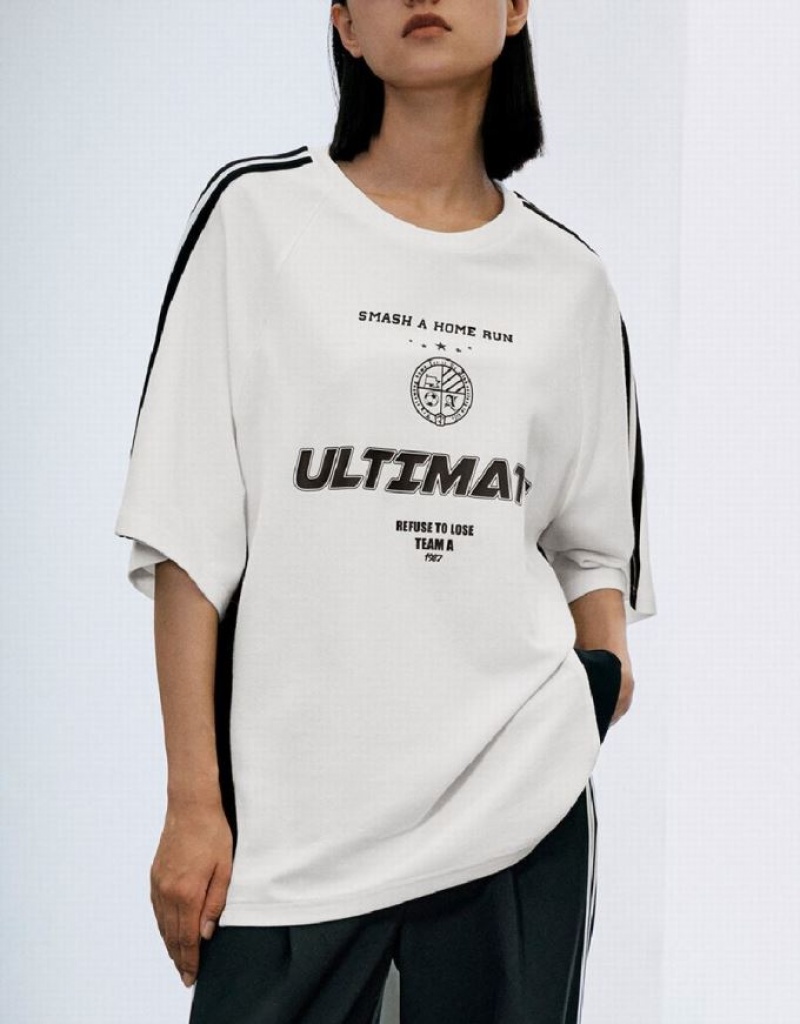 Urban Revivo Raglan Sleeve Crew Neck Loose Women's T-Shirts White | AXVWTMY-47