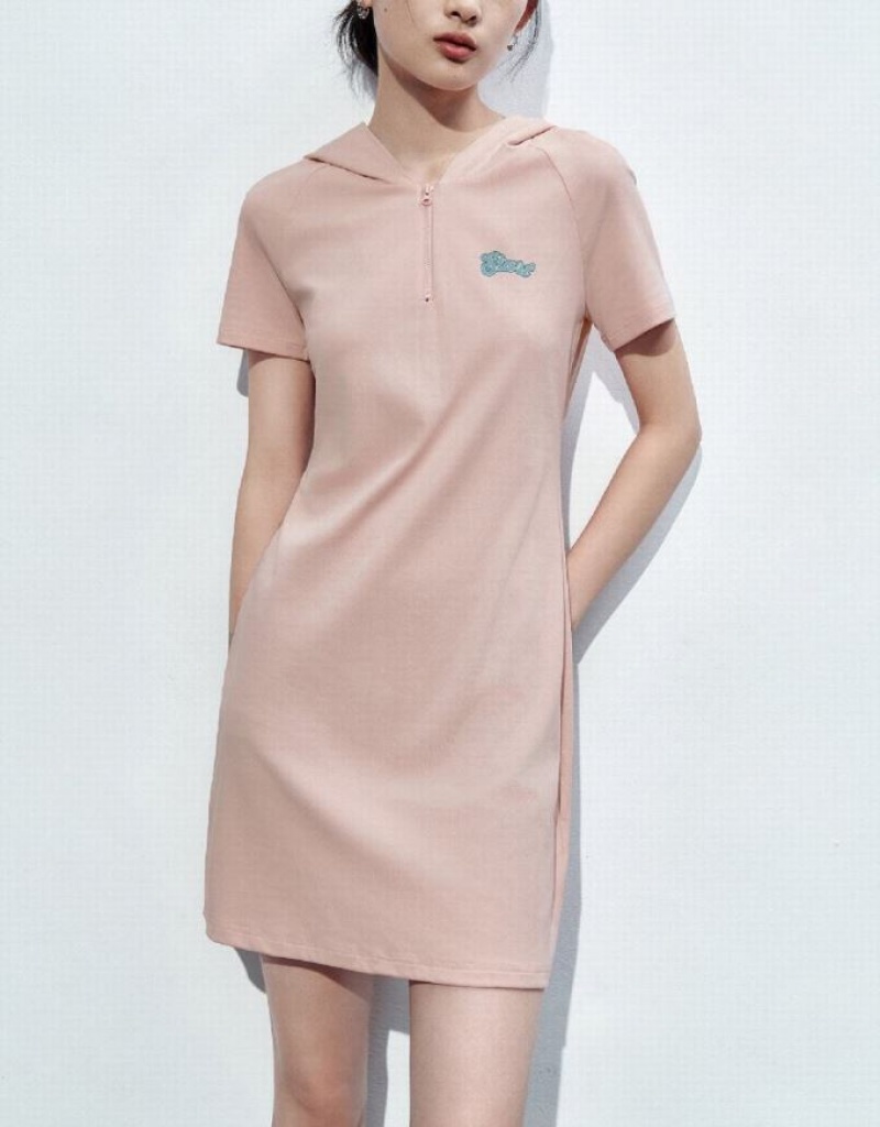 Urban Revivo Raglan Sleeve Hooded Skinny Women's Dress Pink | ICFSVLT-89