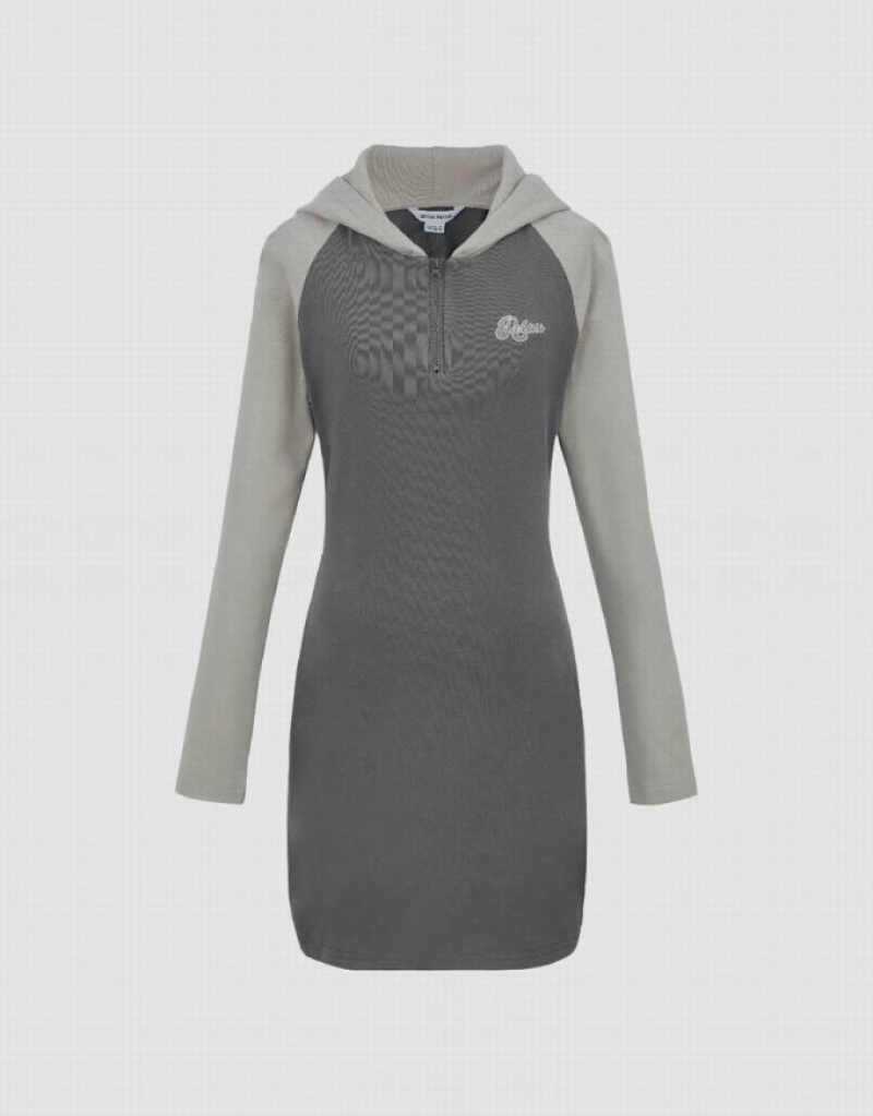 Urban Revivo Raglan Sleeve Hooded Skinny Women's Dress Grey | FCKQJBW-13