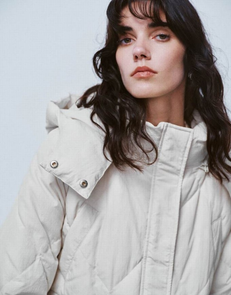 Urban Revivo Raglan Sleeve Hooded Women's Down Jackets White | VPJEXQN-01