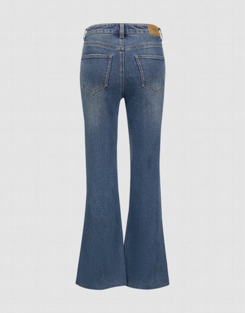 Urban Revivo Raw Hem Flare Women's Jeans Blue | FVZQHOC-57