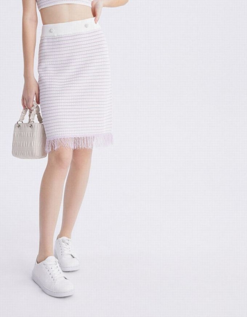 Urban Revivo Raw Hem Knitted Women's Skirts White | KQNAWOH-78