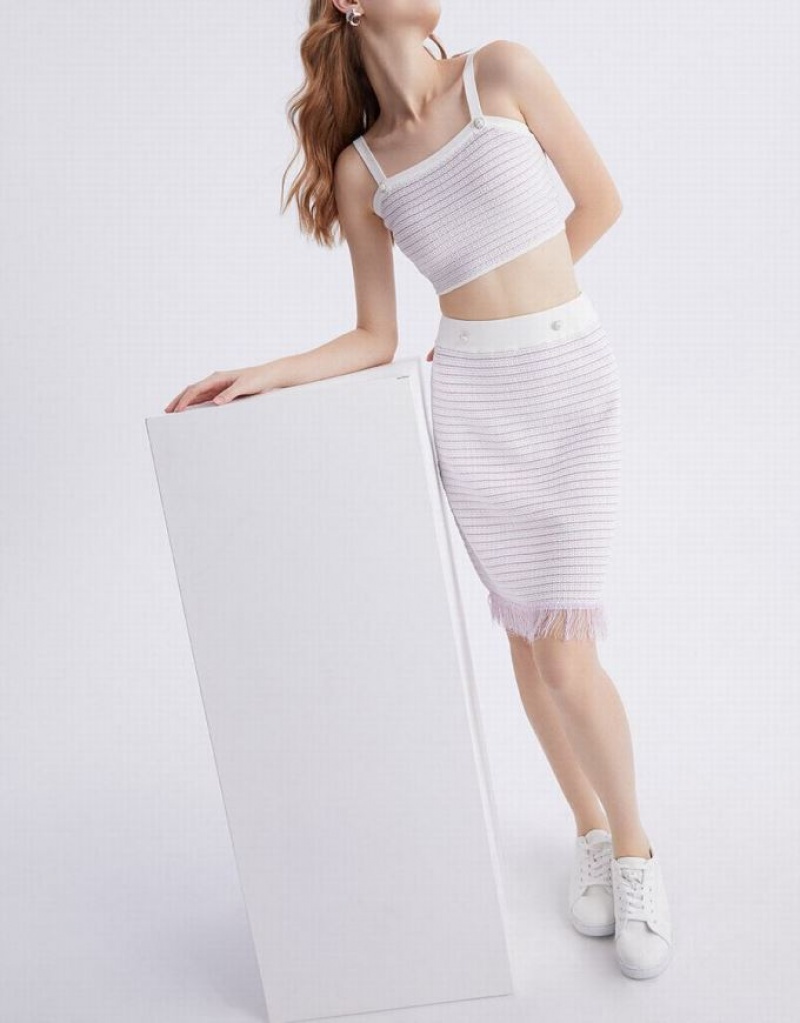 Urban Revivo Raw Hem Knitted Women's Skirts White | KQNAWOH-78