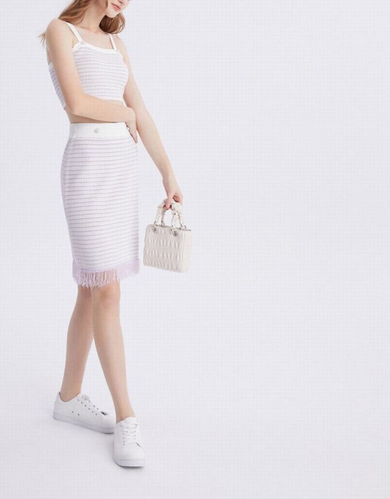 Urban Revivo Raw Hem Knitted Women's Skirts White | KQNAWOH-78