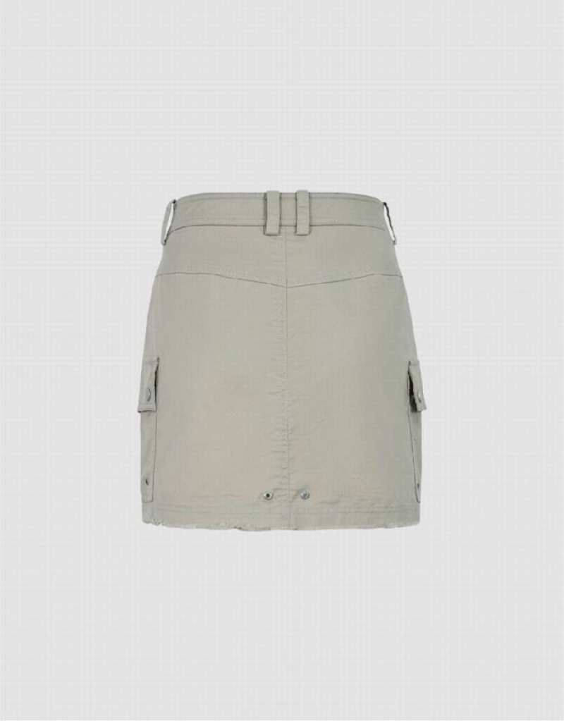 Urban Revivo Raw Hem Mini Straight Women's Skirts Light Grey | SMADJKU-24