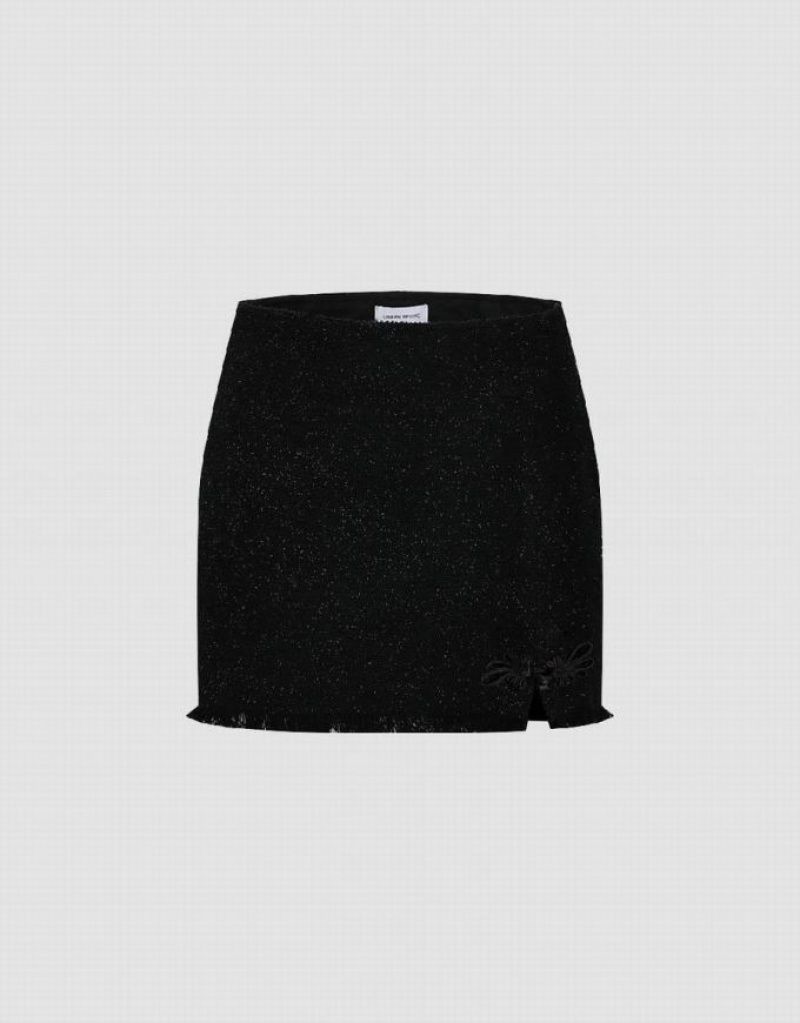 Urban Revivo Raw Hem Mini Women\'s Denim Skirt Black | FPDMTLJ-89