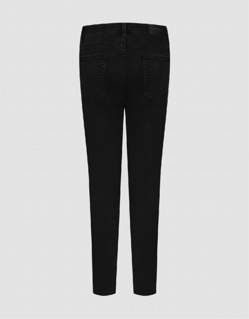 Urban Revivo Raw Hem Skinny Women's Jeans Black | JGTKQOI-64