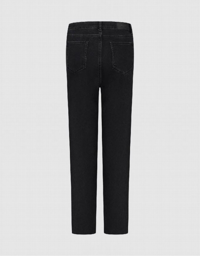 Urban Revivo Raw Hem Straight Women's Jeans Black | WLVTFUA-13